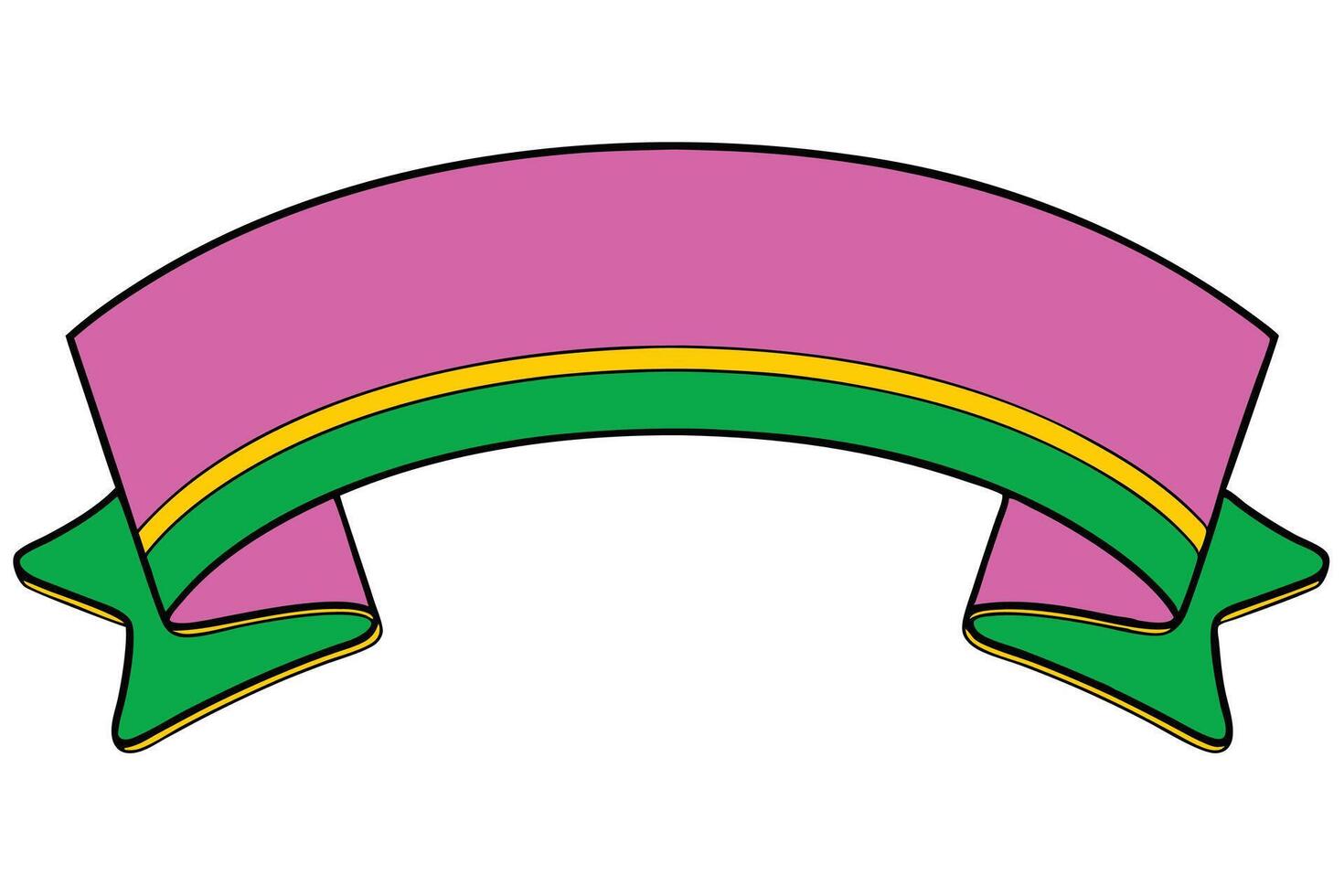 Pink, Green, Gold Curving Ribbon Banner Design Element vector