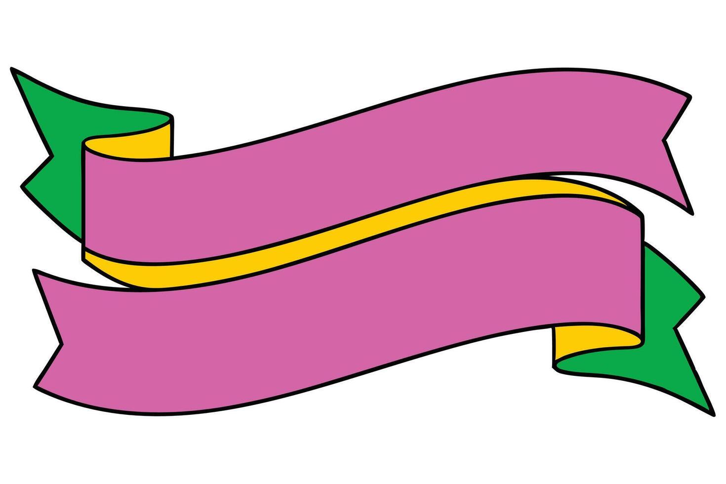 Pink, Yellow, Green Double Banner Ribbon Festive Design Element vector