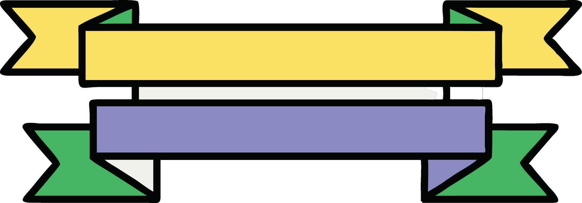 Double Ribbon Banner Design Yellow, Purple, Green Flags vector