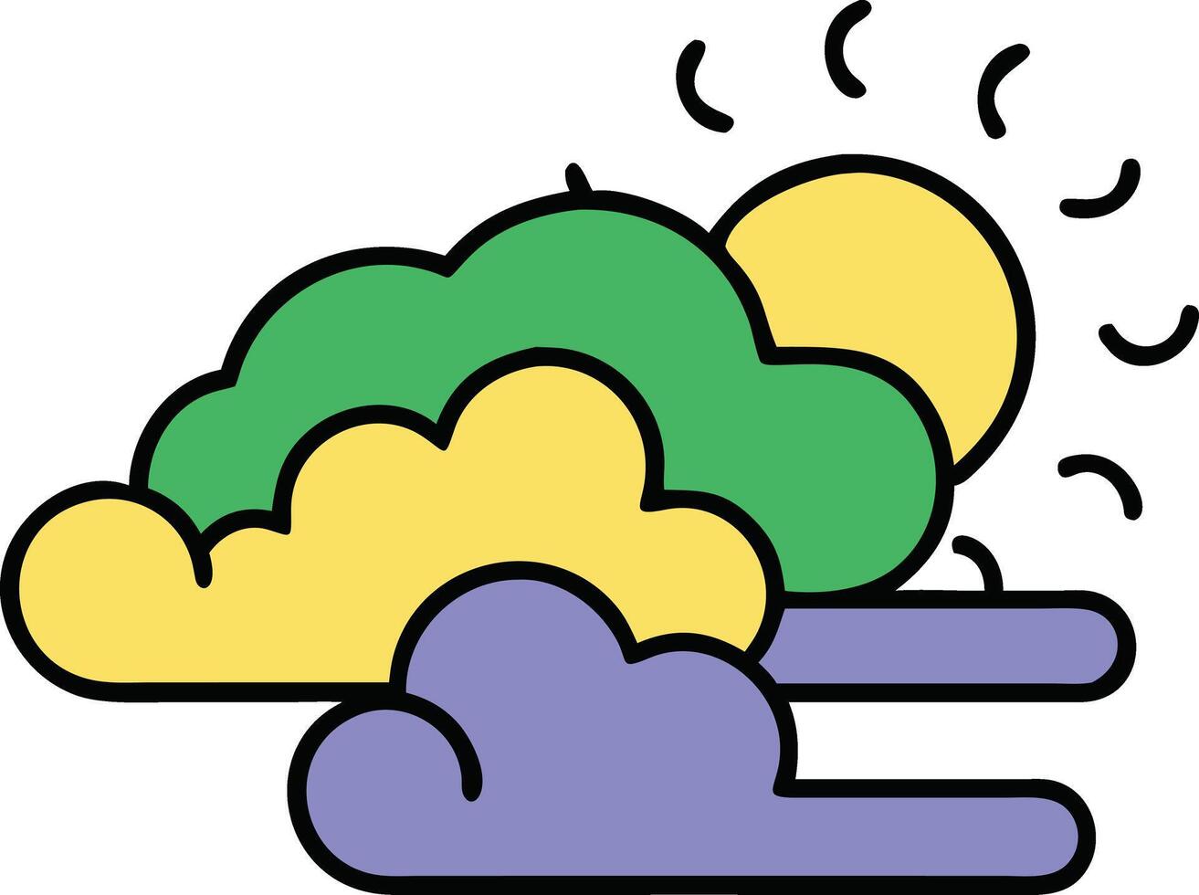 Cartoon Clouds, Sun, Sky, Weather, Nature, Illustration, Graphic, Art, Design, Colorful vector