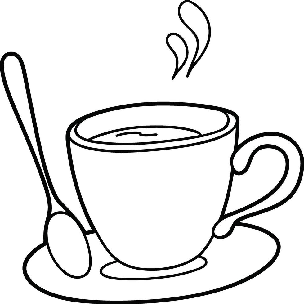 one line drawing of a cup of coffee with a spoon vector