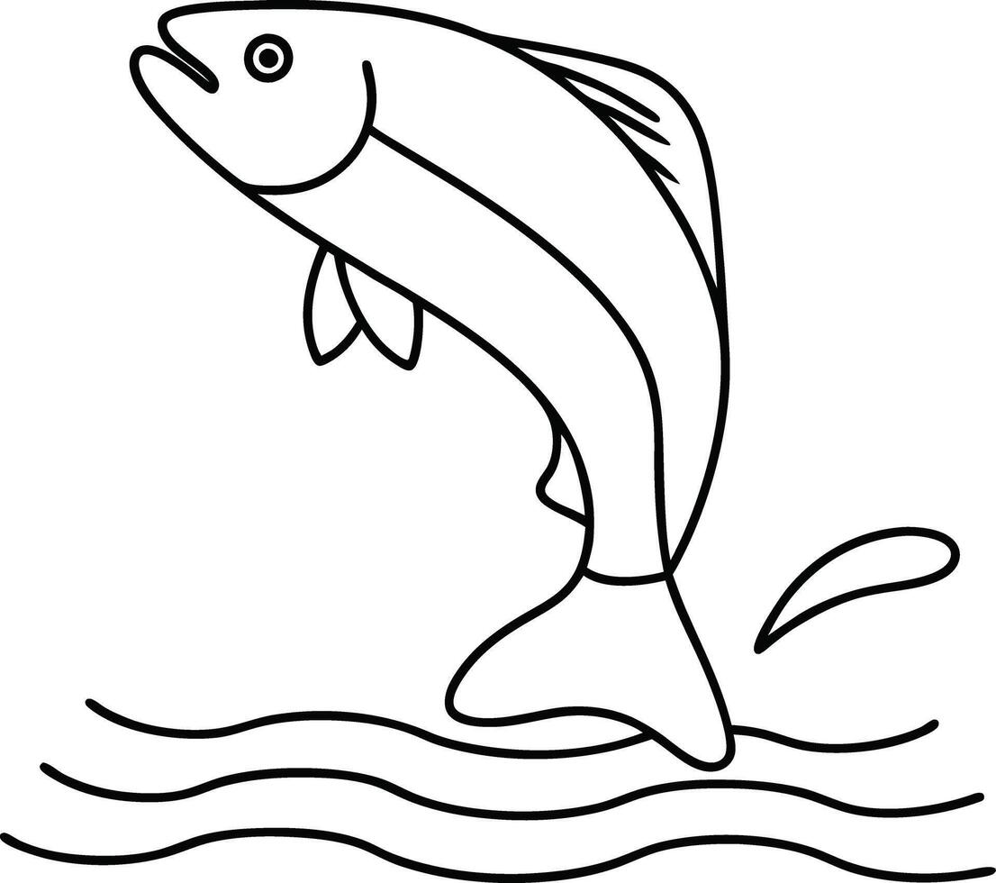one line drawing of a fish jumping out of water vector