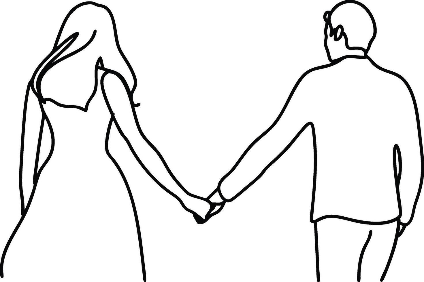 one line drawing of a couple holding hands vector