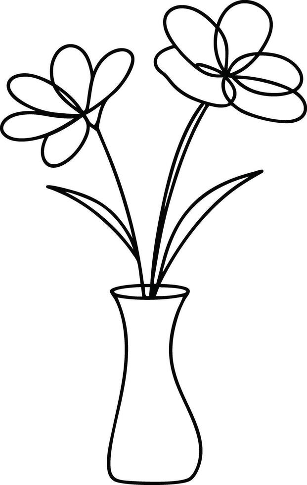 one line drawing of a flower in a vase vector