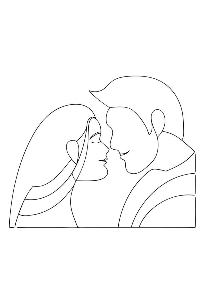 Romantic Couple Line Art Drawing Love, Kiss, Embrace, Affection vector