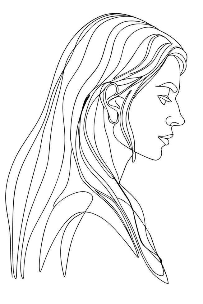 Elegant Minimalist Line Art Woman Profile Drawing Sketch vector