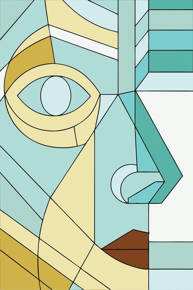 Abstract Cubist Face Geometric Art Stained Glass Design vector