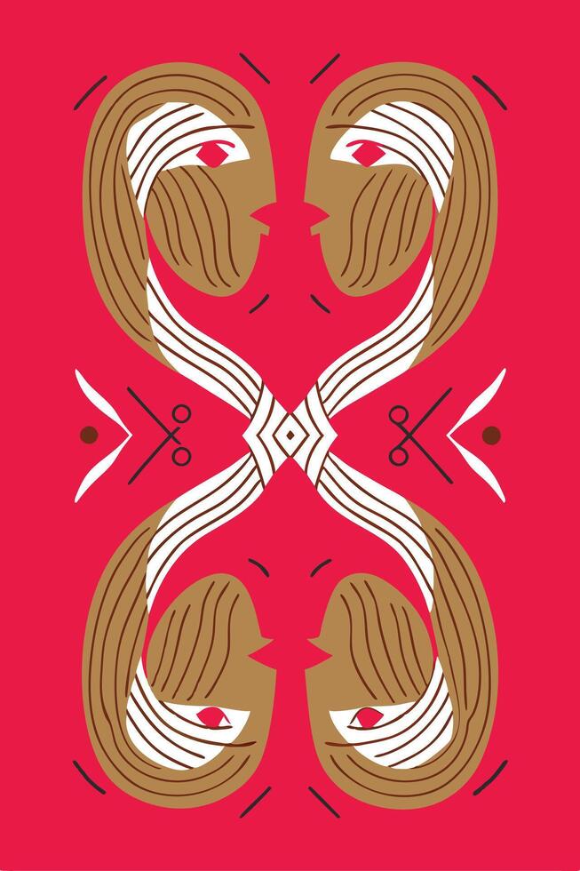 Abstract Gemini Hair Salon Symmetrical Red Design Faces vector