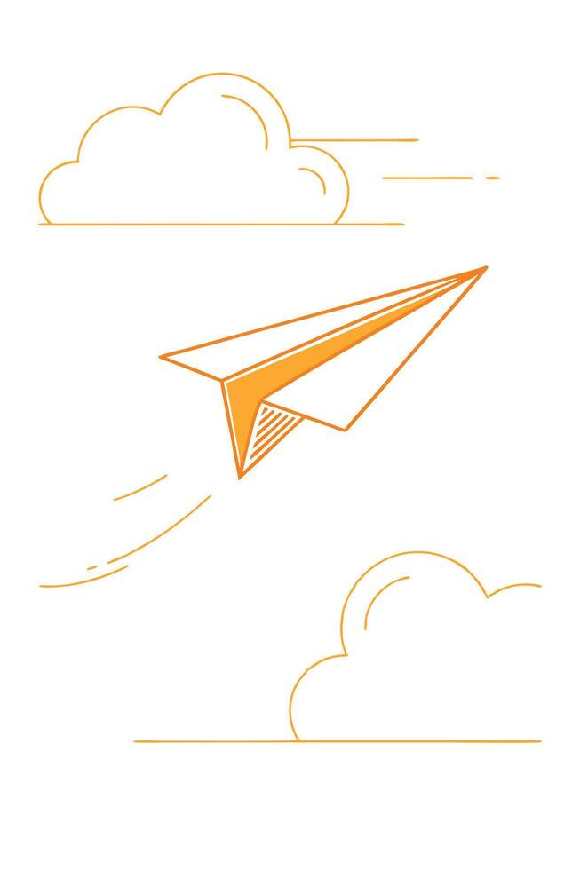 Orange Paper Airplane Soaring Through Clouds, Sky, Flight vector