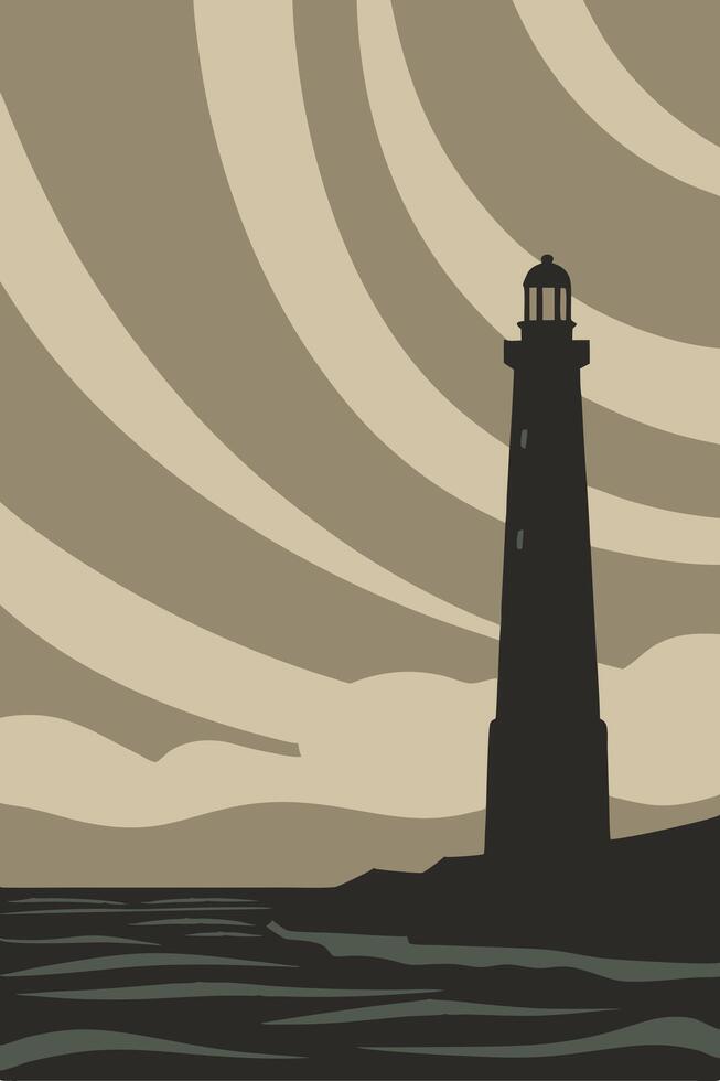 Coastal Lighthouse Silhouette, Stormy Seascape, Dramatic Sky, Ocean Waves vector