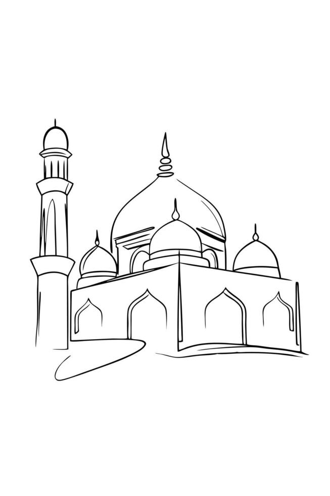 Mosque Line Drawing Islamic Architecture, Domes, Minarets, and Arches vector