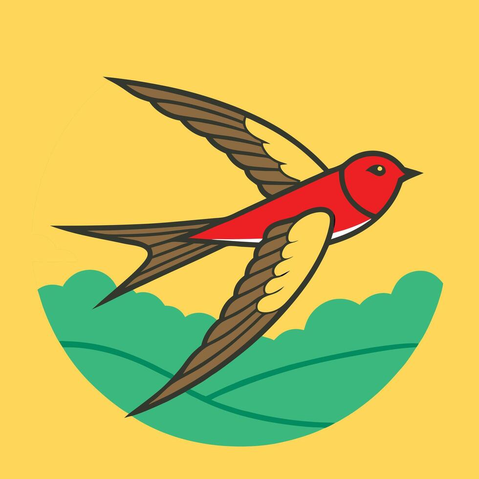 Red Swallow Bird in Flight, Nature Illustration, Avian Art vector