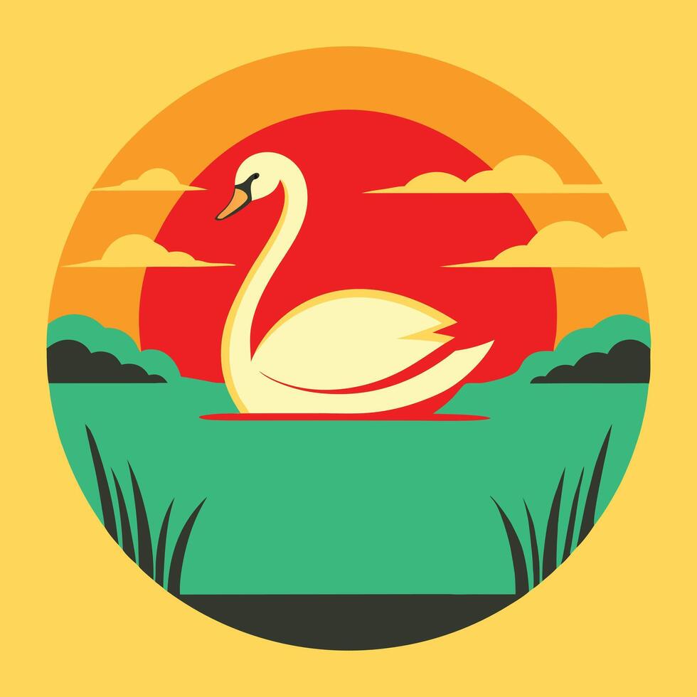 Serene Swan Sunset Lakeside Peace, Natures Beauty, Elegant Bird vector