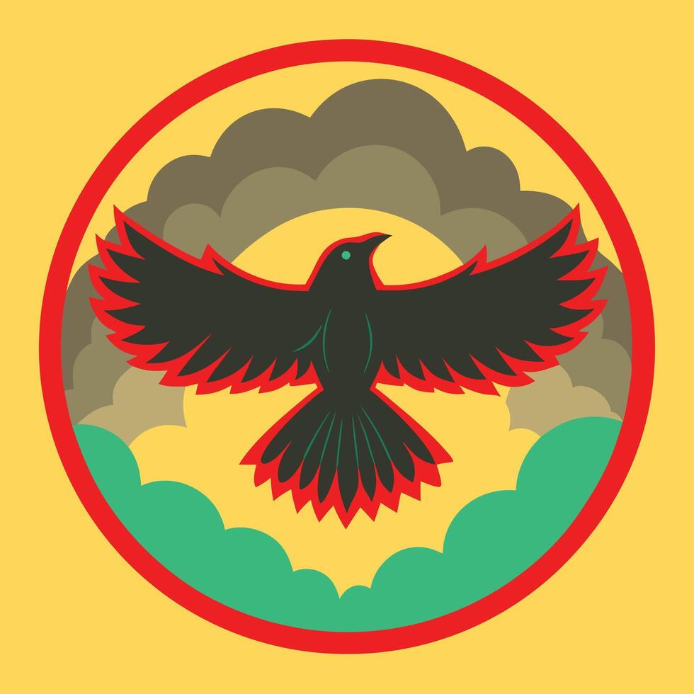 Majestic Black Bird Soaring Above Cloudscape, Artistic Design vector