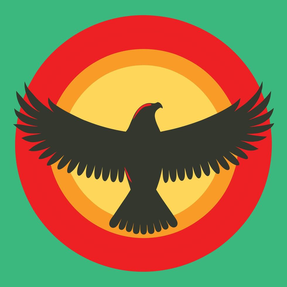Majestic Eagle Silhouette Soaring Sun Circle Design Art Graphic vector