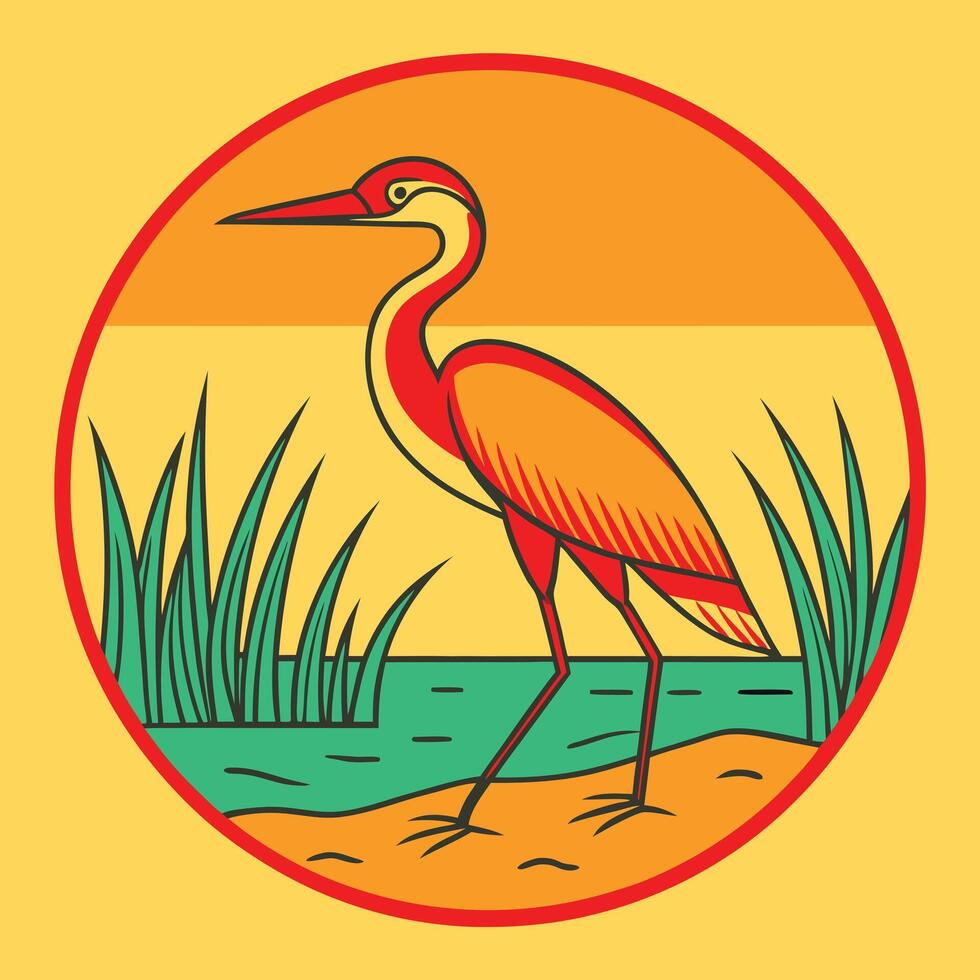 Elegant Heron Bird Sunset Nature Scenic Art Graphic Design vector