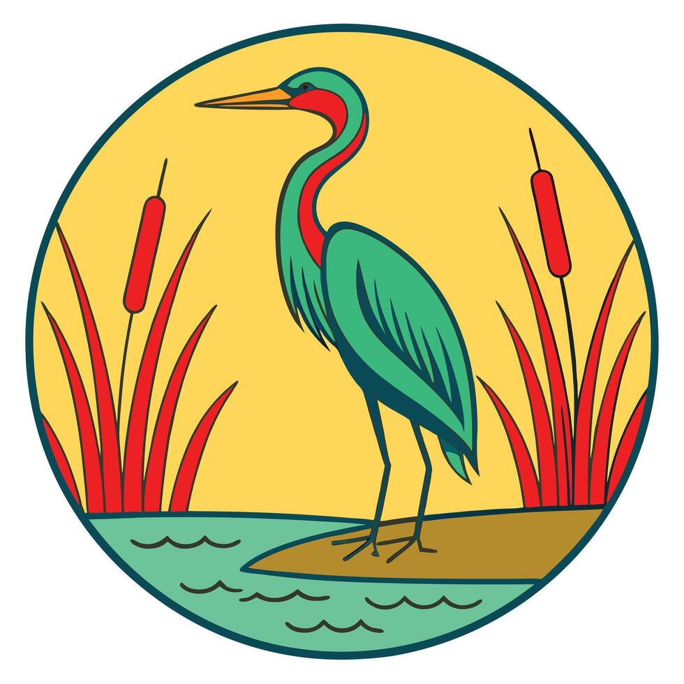 Elegant Heron Bird in Wetland Habitat Artistic Nature Illustration vector