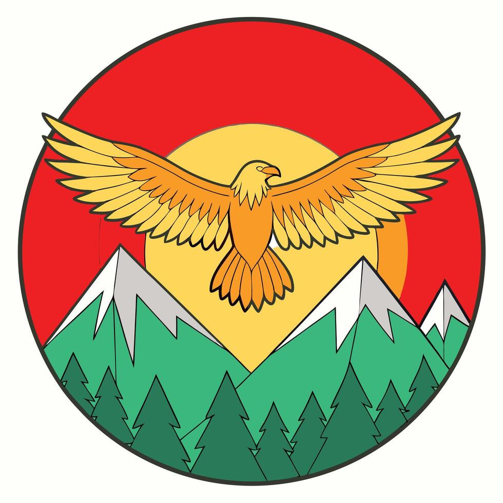 Majestic Eagle Soaring Above Mountains Sunset Landscape Art vector