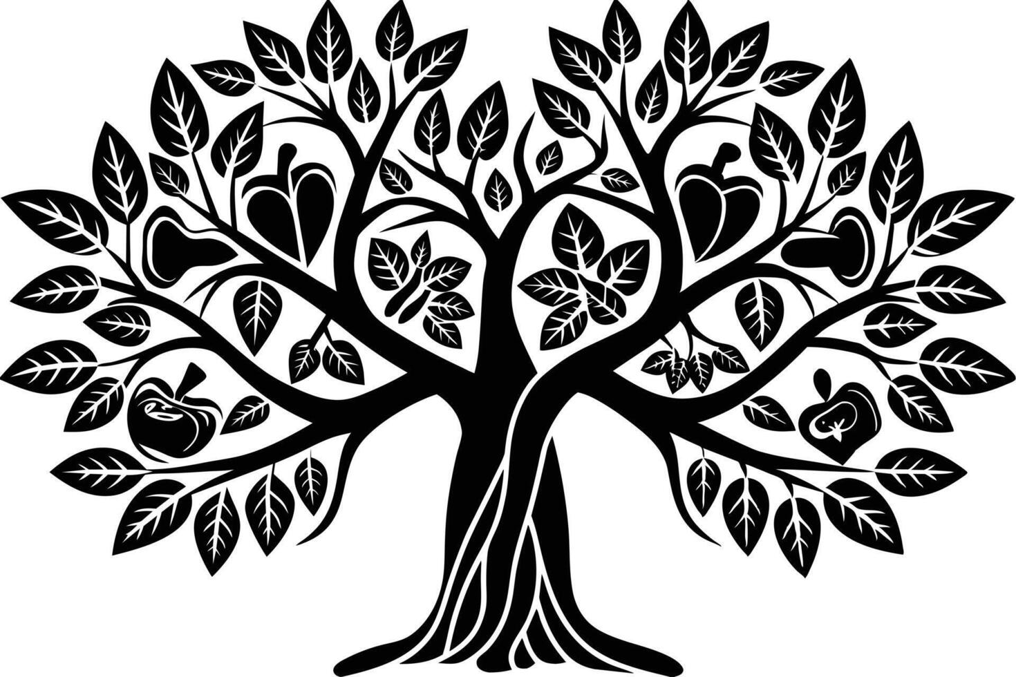 Ornate Black and White Tree Graphic Design vector