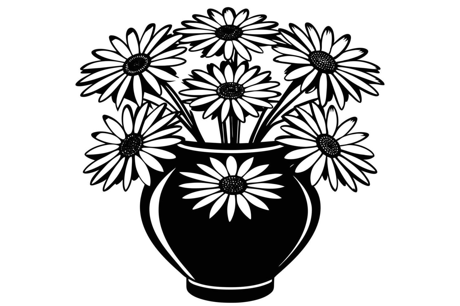 Black and White Vase of Flowers vector