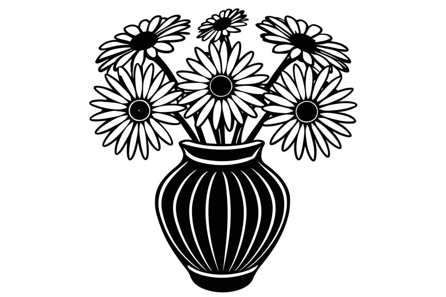Elegant Black and White Vase of Flowers vector