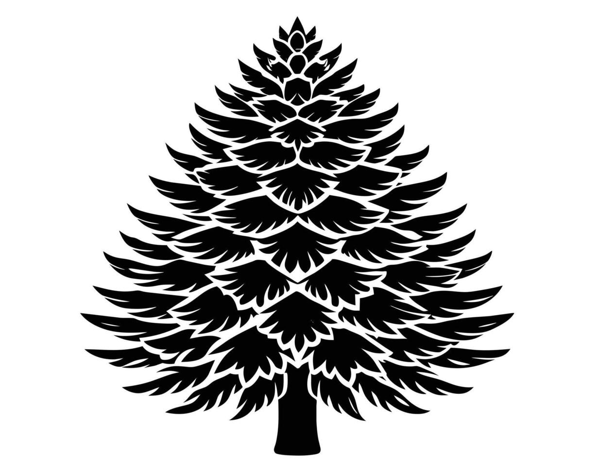Striking Black and White Silhouette of a Pine Tree vector