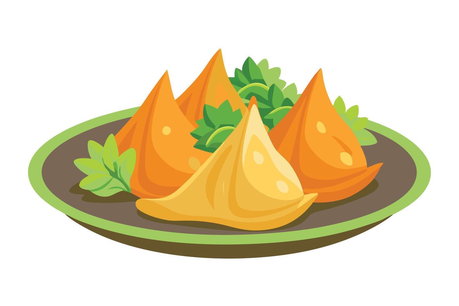 Samosas on a plate, a delicious illustration. vector