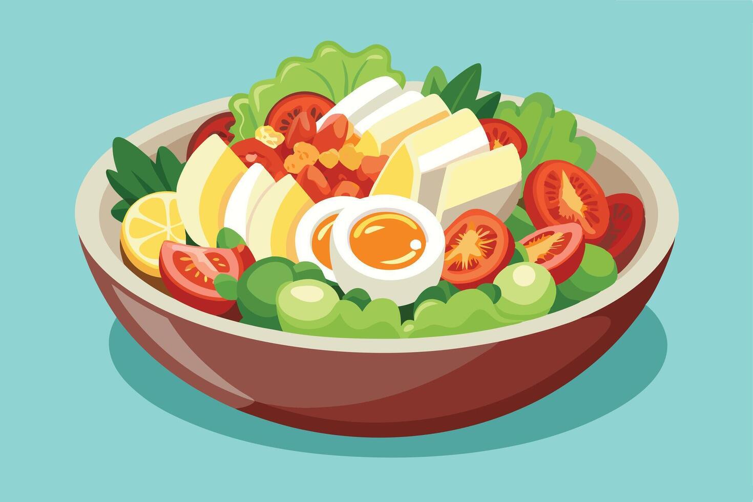 Colorful illustration of a healthy salad in a bowl. vector