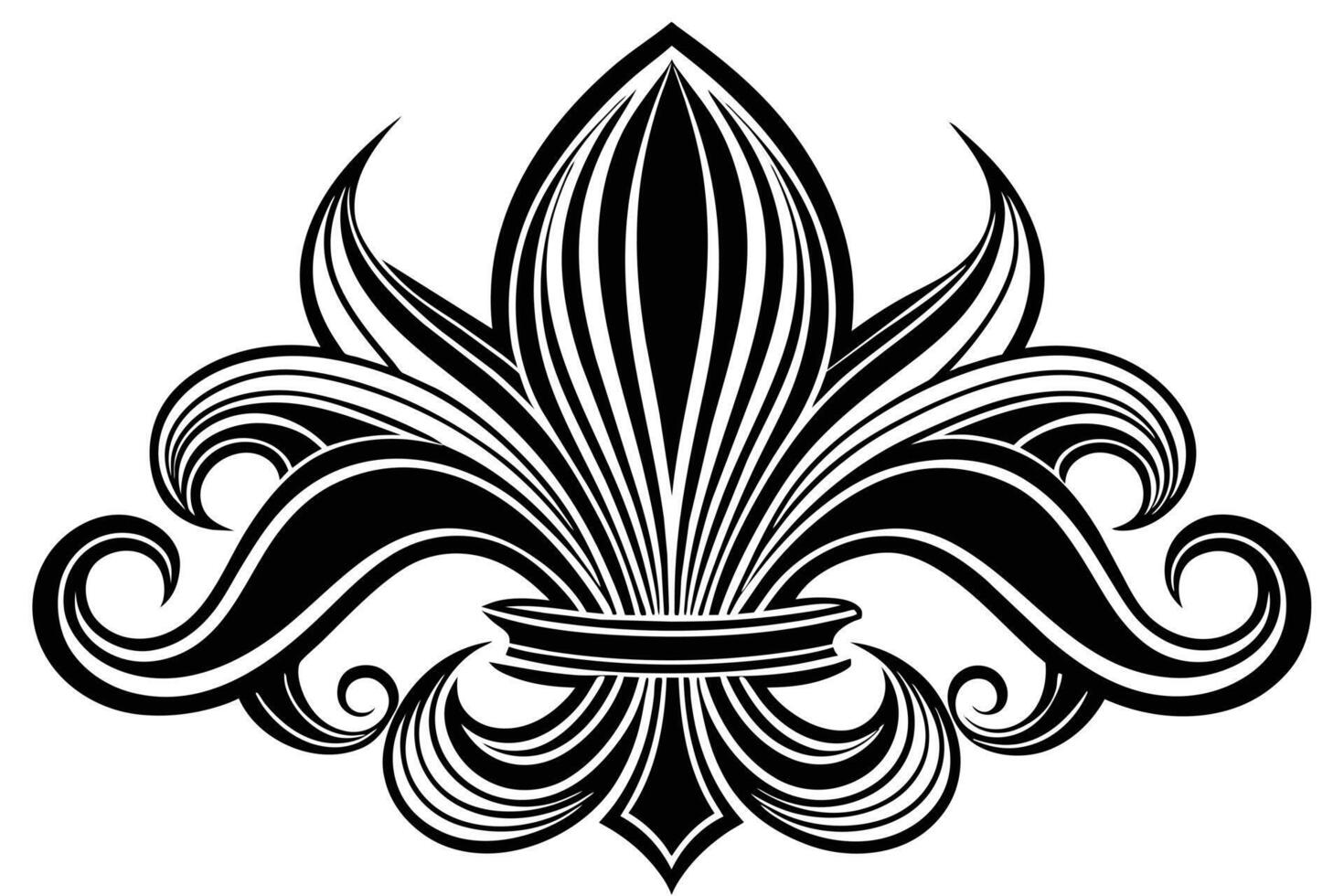 Ornate Fleur-de-lis Design in Black and White. vector
