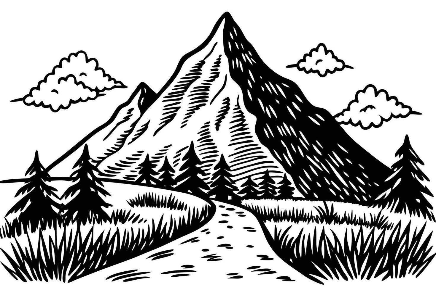A Mountain landscape drawing. vector