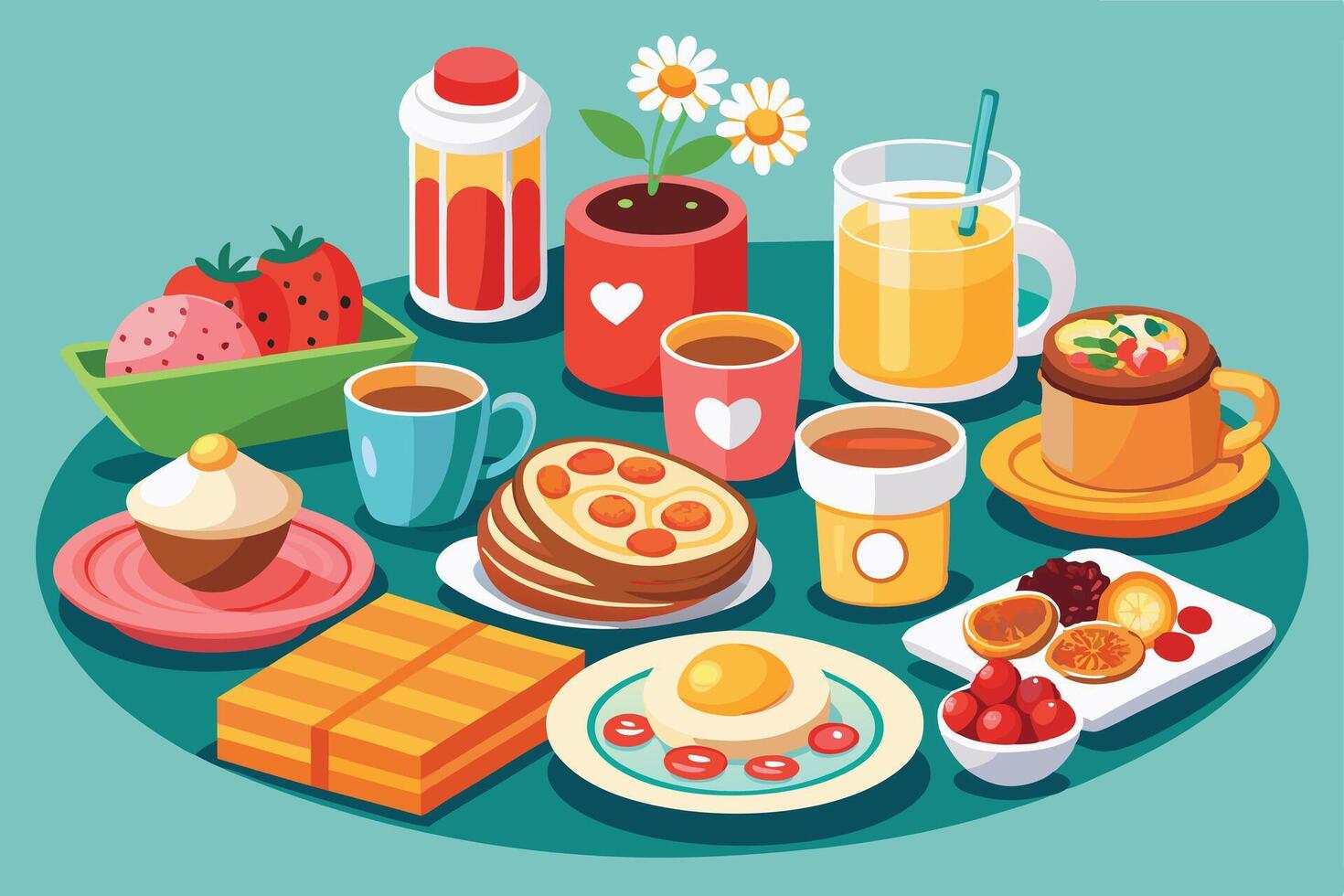 illustration of a delightful breakfast spread on a table. vector