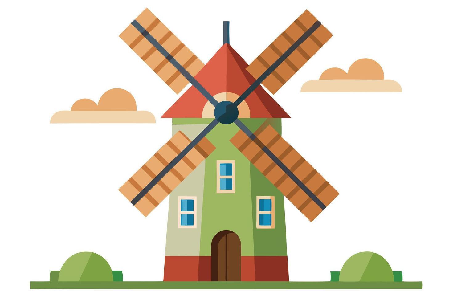 A Traditional Dutch Windmill in a Peaceful Rural Setting vector