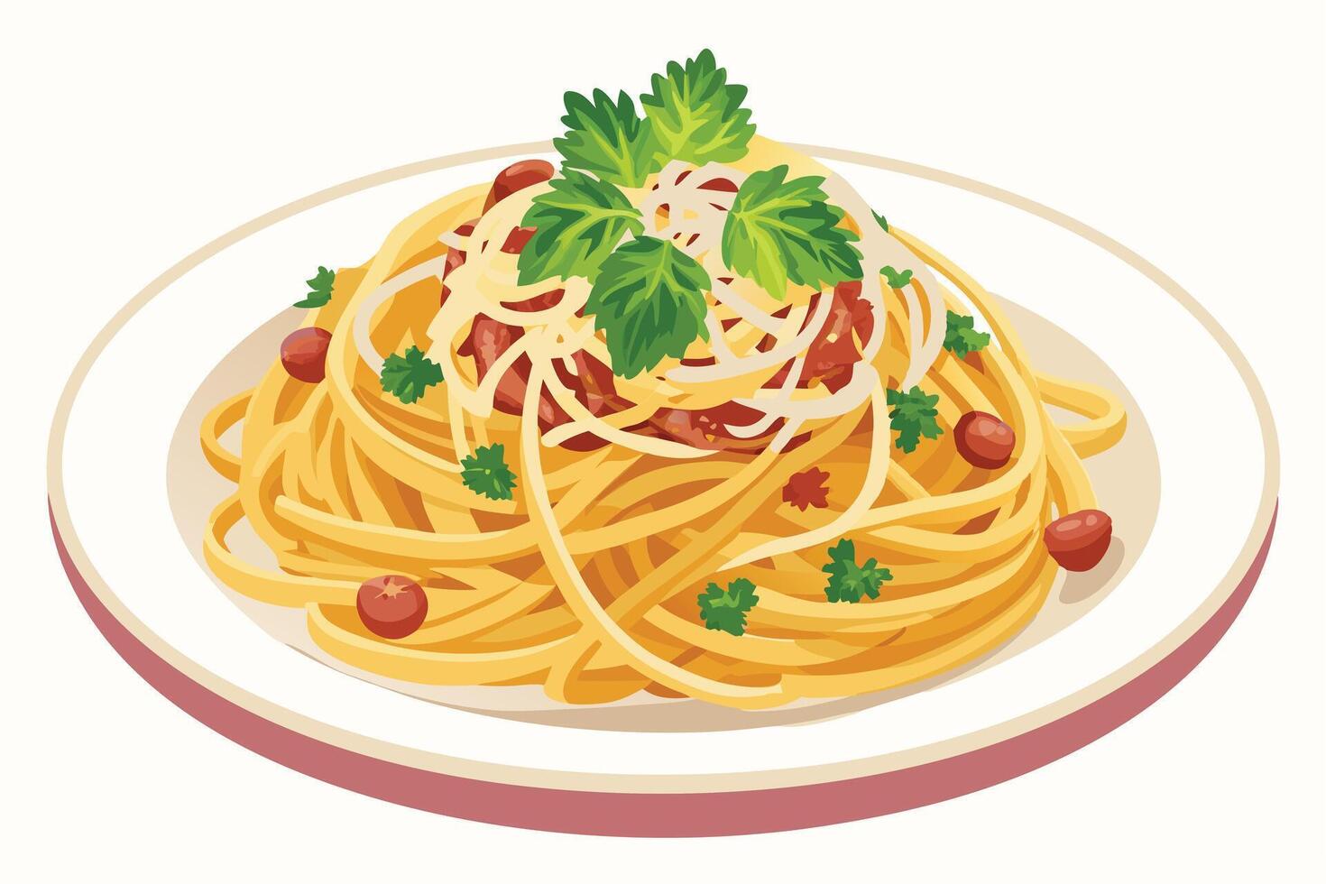 A Plate of Spaghetti with Toppings vector