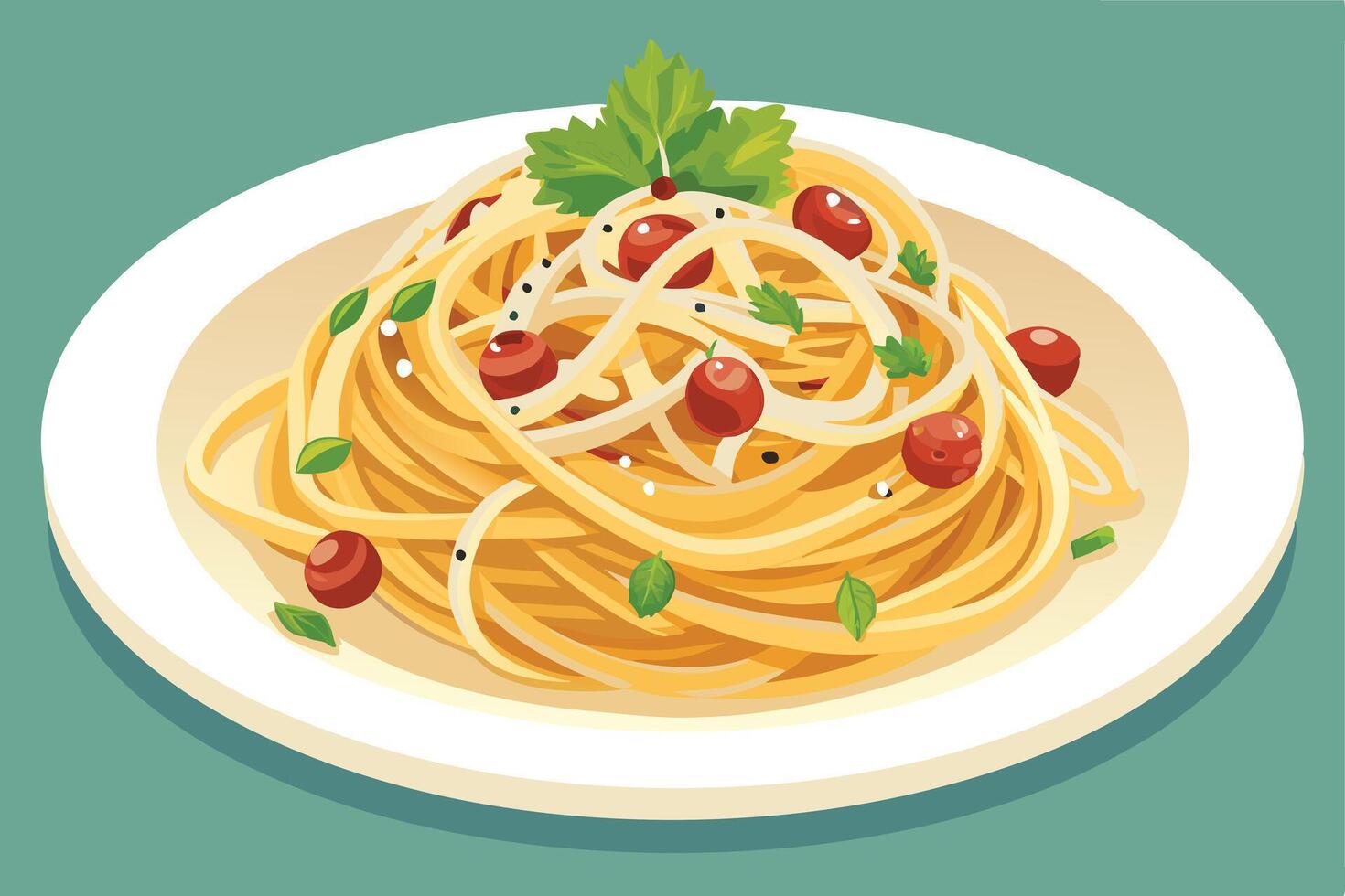 Deliciously Appetising Plate of Spaghetti with Toppings vector