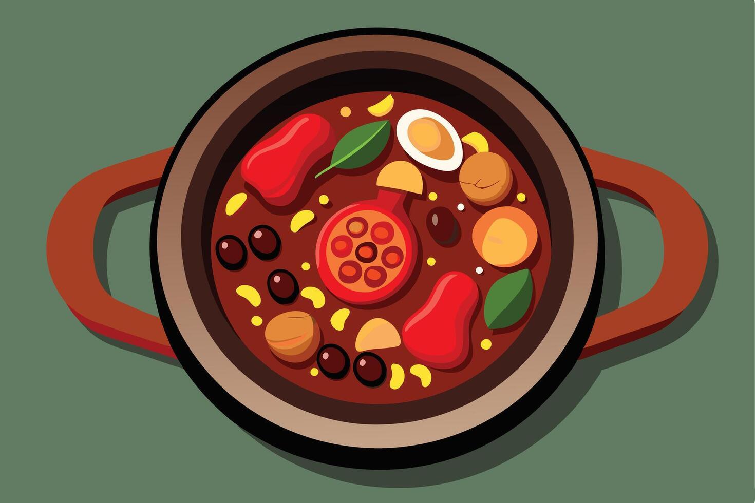 Colorful illustration of a hearty stew in a pot. vector
