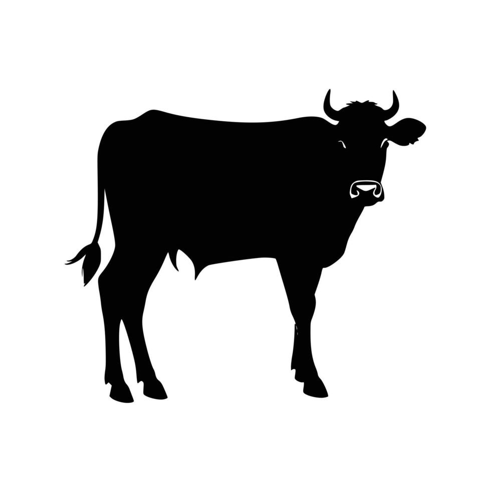 A bold, solid black silhouette of a cow, perfect for agricultural themes, farm-related designs, or as a versatile graphic element. vector