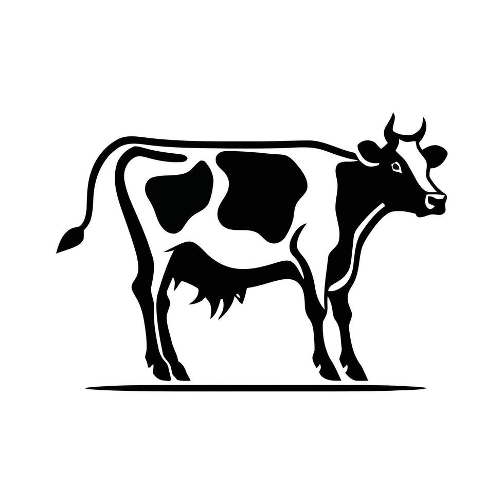 Simple Black Silhouette of a Cow A clean, bold silhouette of a cow against a white background. vector