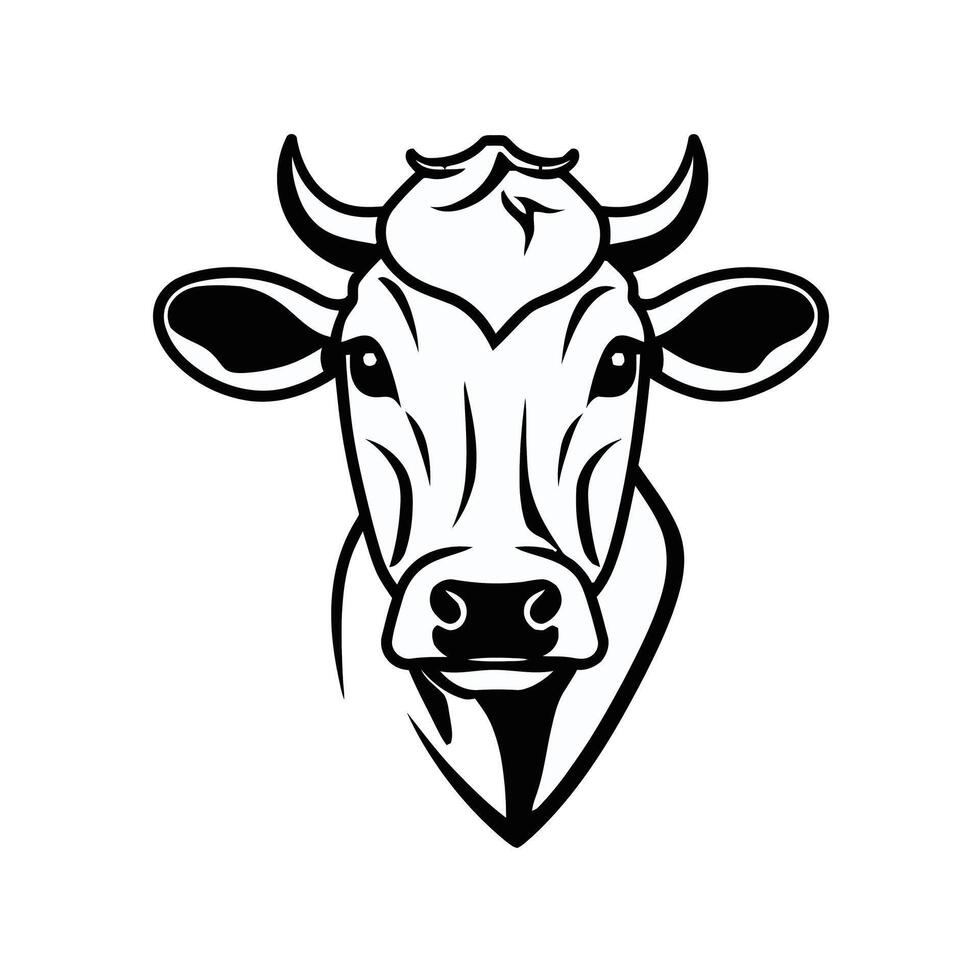 Stylish, black and white graphic of a cow's head. vector