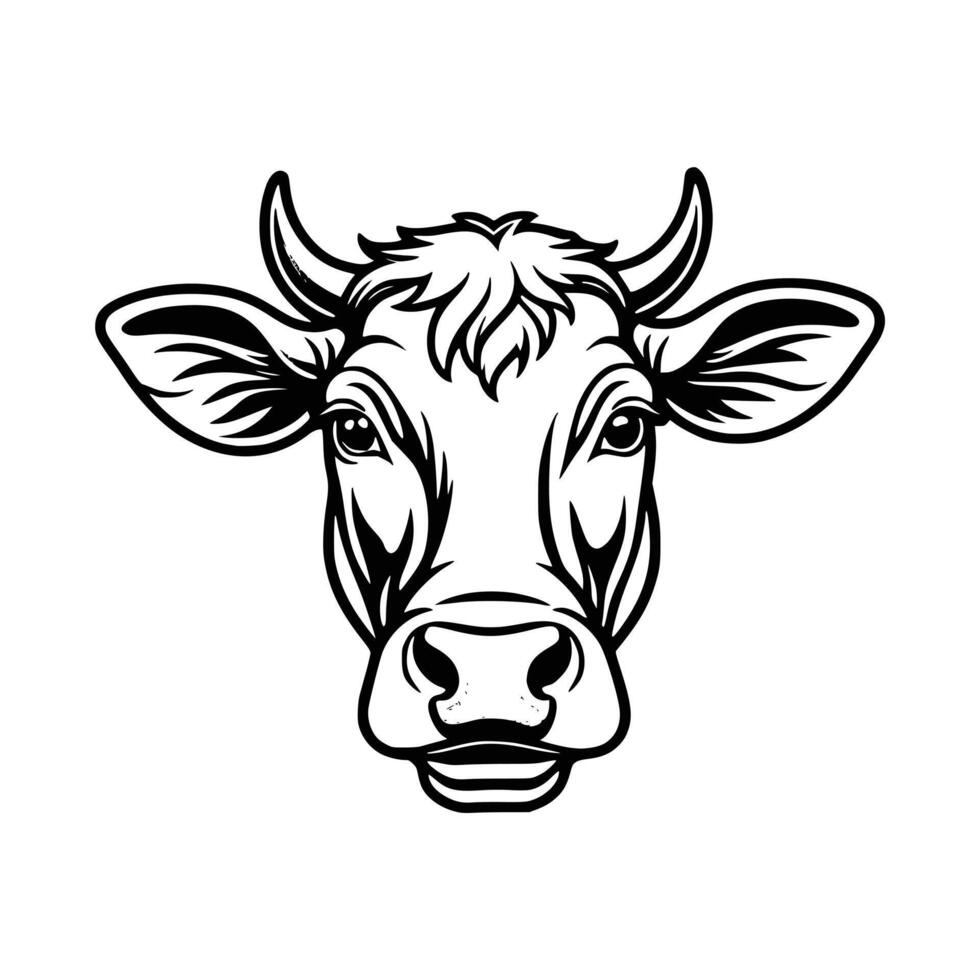 stylized black and white graphic of a cow's head. vector