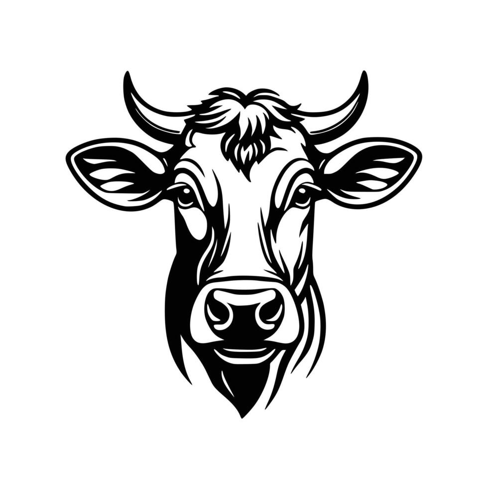 A stylized, black and white graphic of a cow's head. vector