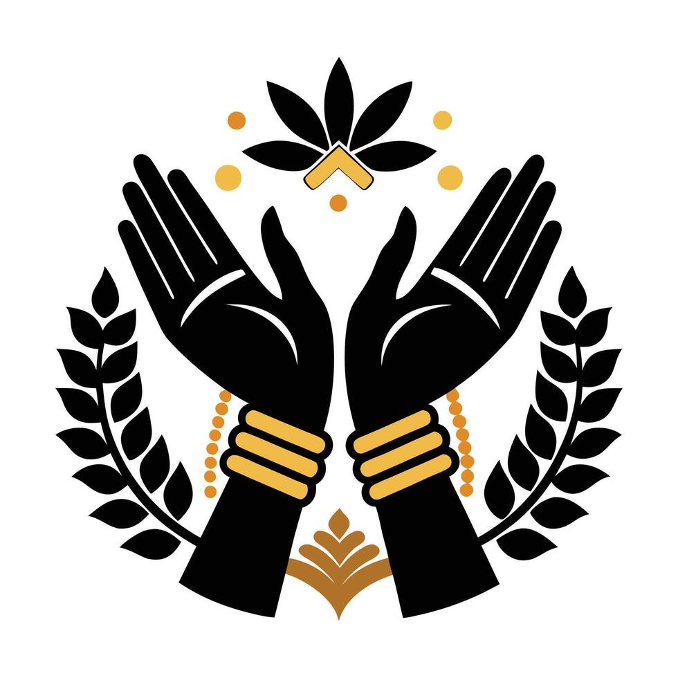 Elegant, Praying Hands in a Floral Circle Design vector