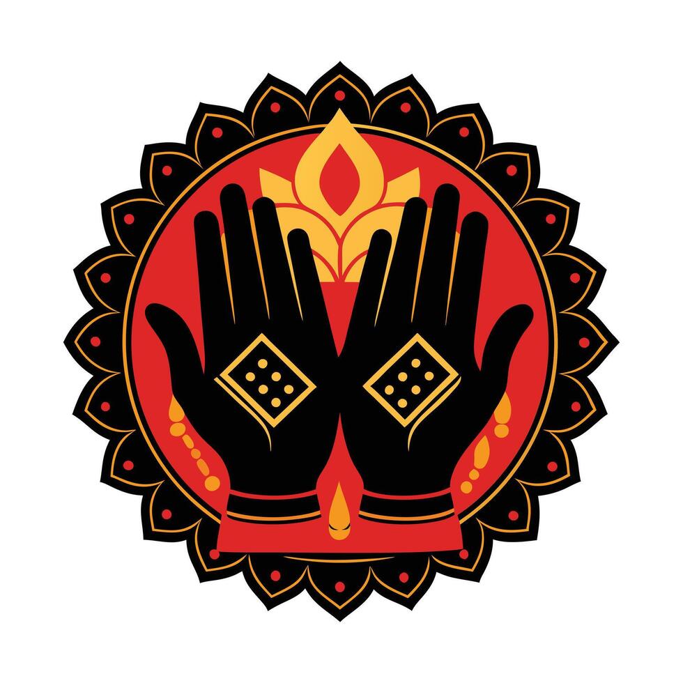 hands adorned with henna, a vibrant illustration. vector