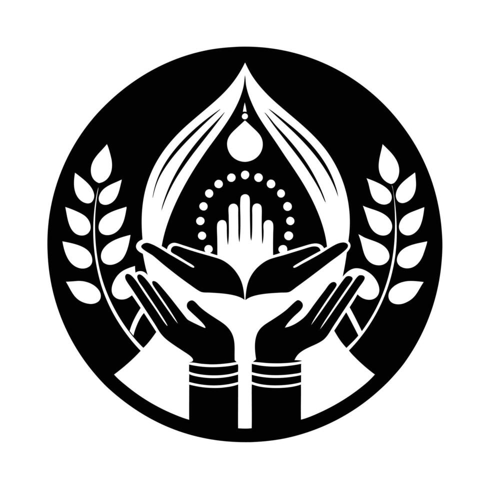 This stylized image depicts a pair of intricately decorated hands in a prayerful position, characteristic of Indian culture. vector