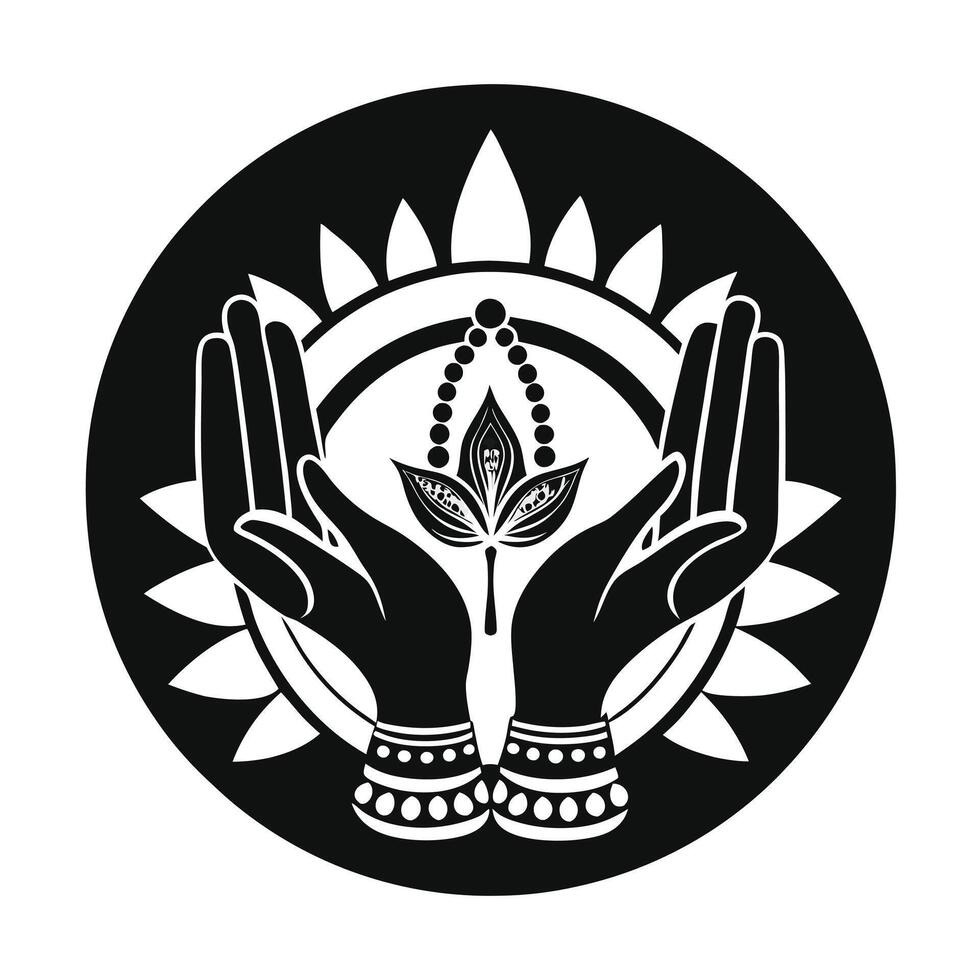 Elegant, Praying Hands Symbol in a Circular Design vector