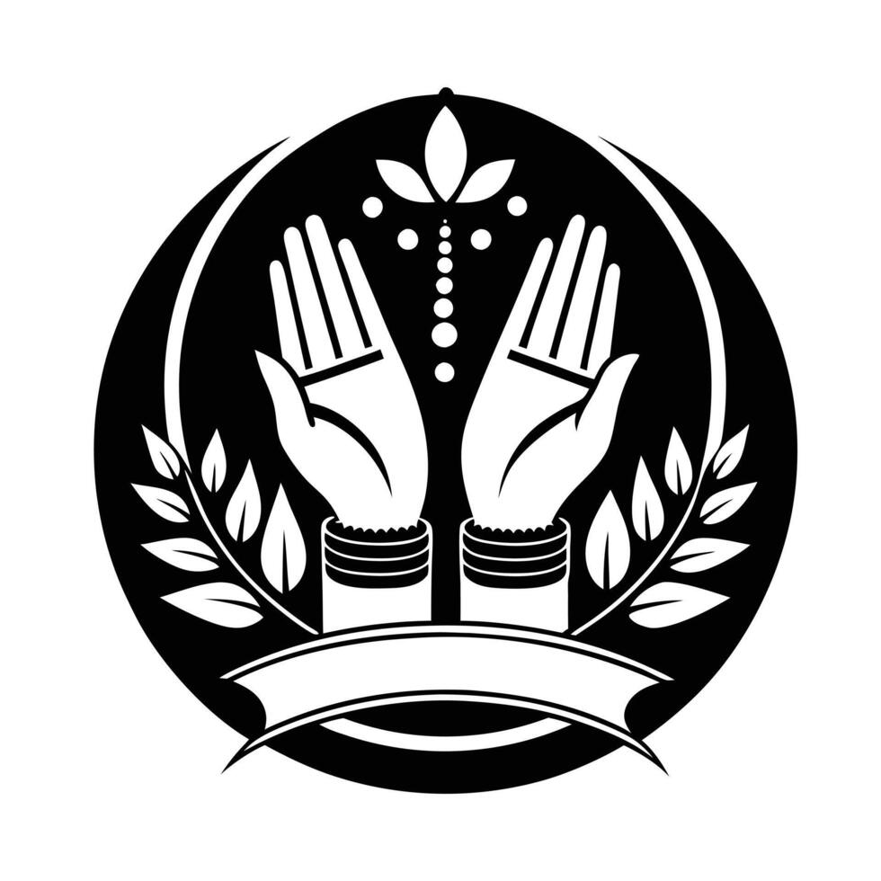 A symmetrical illustration of two hands adorned with intricate henna designs. vector