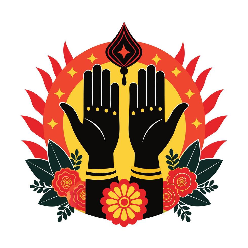 A stylized, graphic image of two hands clasped in prayer. vector