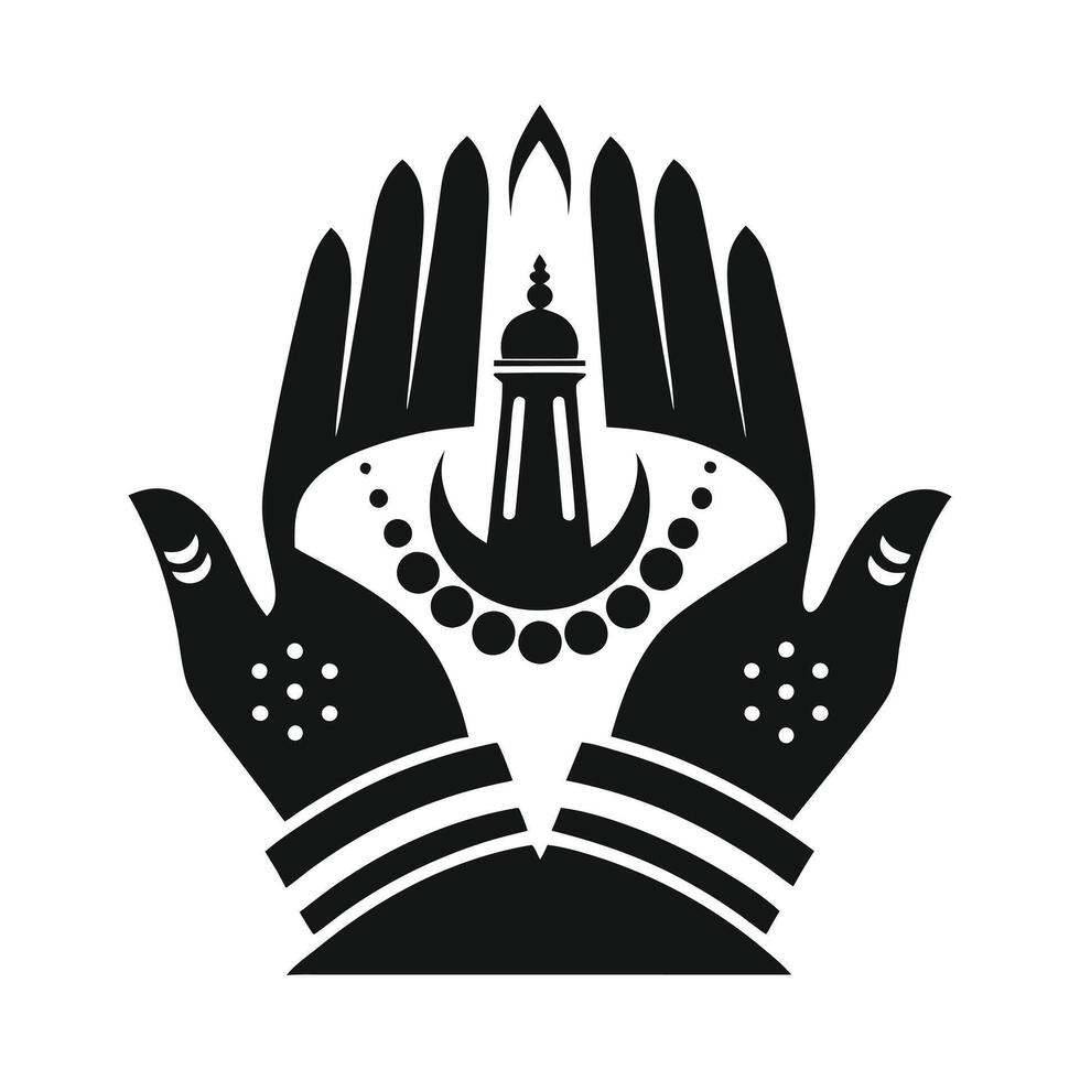 A symmetrical, circular graphic featuring two hands raised in a gesture of peace or spiritual connection. vector