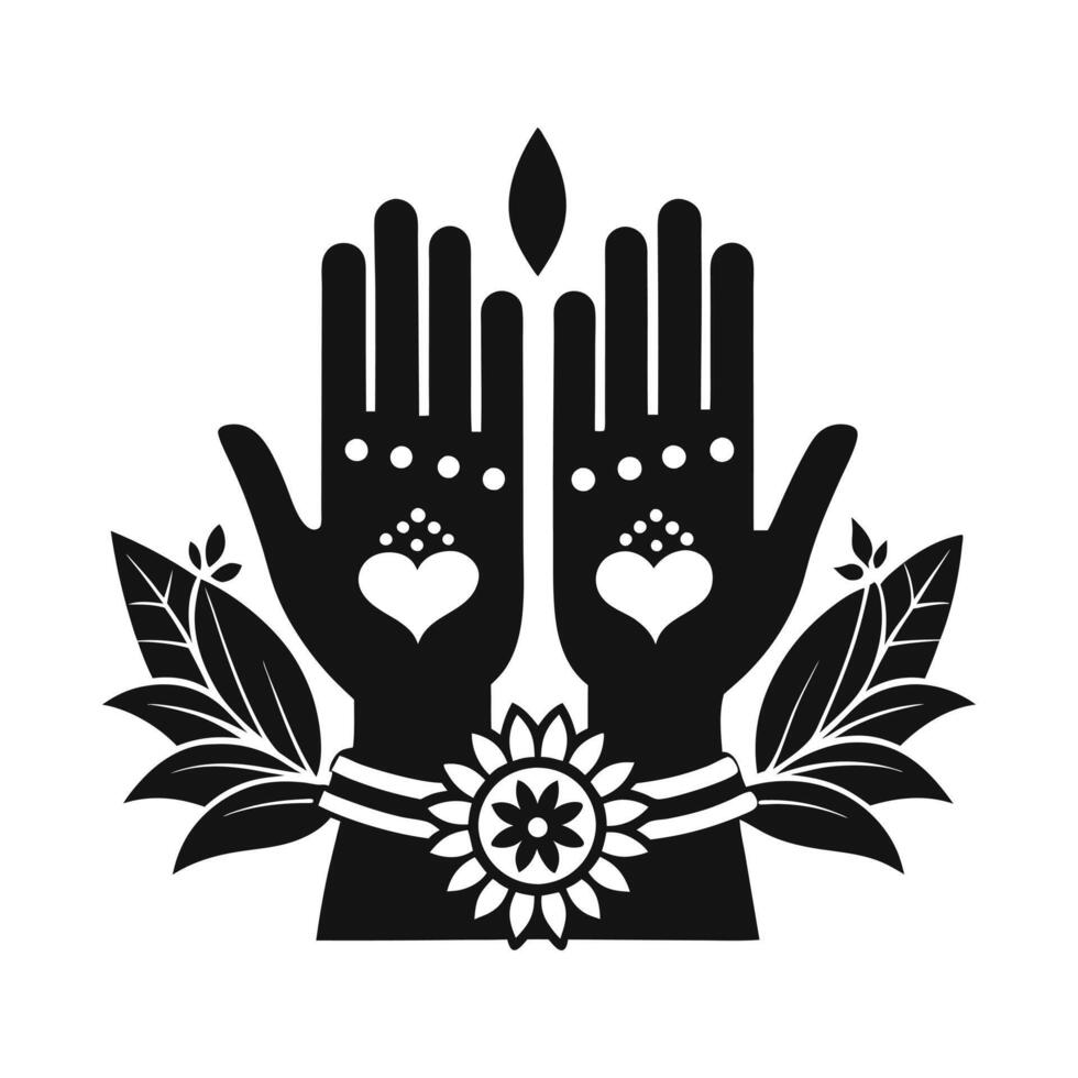 Elegant Black and White Circle Design with Ornate Hands vector