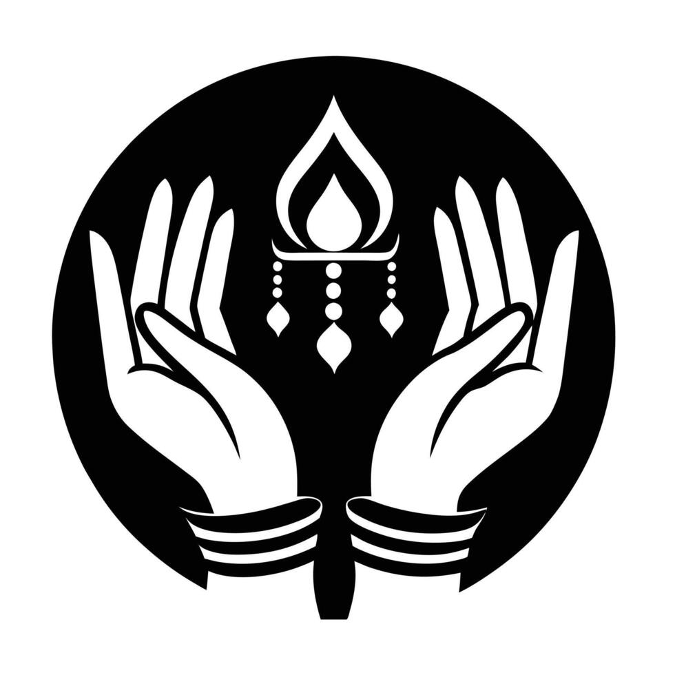 Hands Raised in Prayer Toward a Majestic Temple vector
