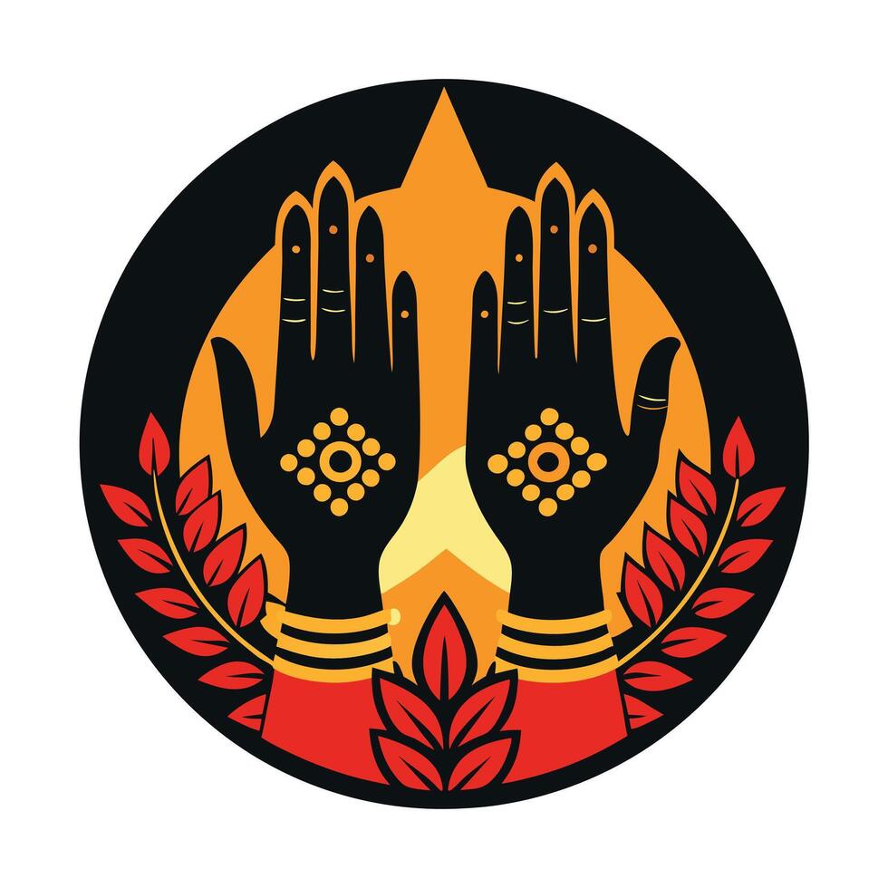 Praying Hands Decorated with Traditional Indian Design vector